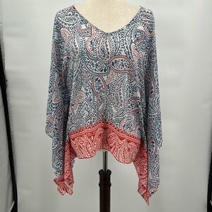 Ariat Poncho Style Blouse Bandana Print‎ Women's Small Red/white/blue